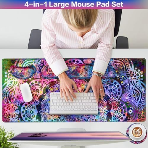 Mouse Pad with Wrist Rest, 4-in-1 Large Mousepad Keyboard