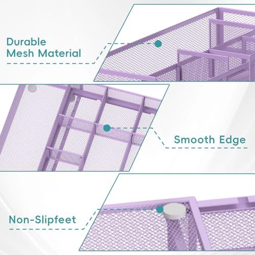 Expandable Desk Drawer Organizer, 10 Adjustable Compartment, Purple
