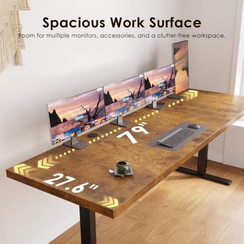 OffiGo 79" Executive Electric Standing Desk Height Adjustable, Rustic Brown