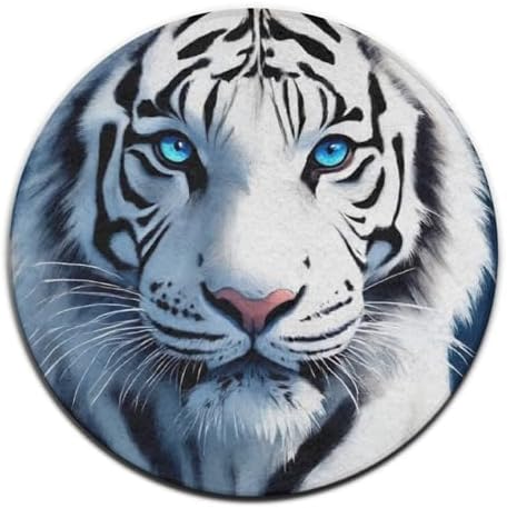 Large Home Decor Mat, Soft Round Yoga Carpet, Non Slip Machine Washable Home Office Circle Rug White Tiger Moon Starry Sky
