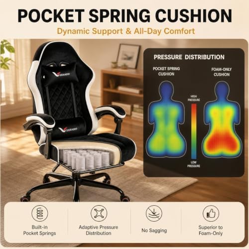 Fabric Gaming Chair for Adult, Comfortable Office Chair with Footrest