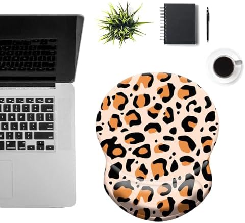 Ergonomic Wrist Support Mouse Pad - Comfortable Computer Mouse Pad with Non-Slip PU Base for Home Office Working Gaming (Leopard Print)