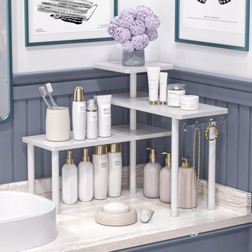 JayRex 3-Tier Bathroom Countertop Corner Shelf Organizer, White