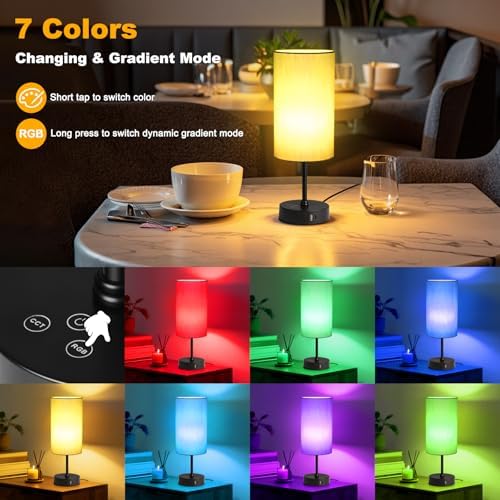 Unicozin 17Inch Table Lamp for Bedroom, Touch Control Bedside Lamp for Reading, 3 CCT & 7 RGB Color Changing, Dimmable Nightstand Lamp for Kids Room Living Room Office, Grey Shade