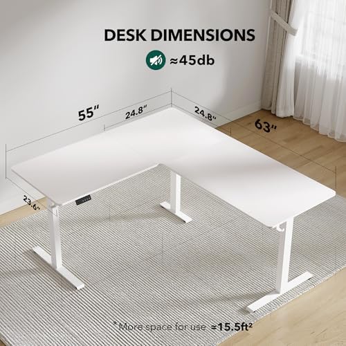 Cubiker L Shaped Standing Desk - 63 x 55 Inch Electric Adjustable Height Corner Standing Desk, Ergonomic Sit Stand Up Table with 3 Memory Buttons, Splice Board for Home Office, White