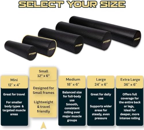Foam Roller for Muscle Massage, Stiff Back Pain Relief, Physical Therapy, Deep Tissue, Exercise Equipment for Home Gym, Stress, Yoga, Pilates for the Fit Citizen (Black, Small 12 x 6 Inches)