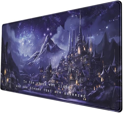 Purple Velaris Desk Mat Acotar Desk Mat Night Castle Fantasy Mouse Pad Large for Desk Computer Laptop Aesthetic Desk Pad Keyboard Pad 31.5 x 15.7 in for Office Desk Decor