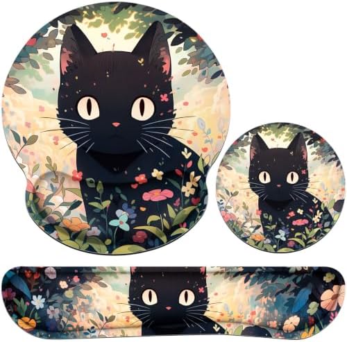 Mouse Pad with Wrist Rest Set, 3-in-1 Wrist Support Mousepad Set, Gaming Mat Pad with Anti-Skid Base,Ergonomic Mouse Pad Black,Memory Foam Gel Wrist Rest for Computer Keyboard