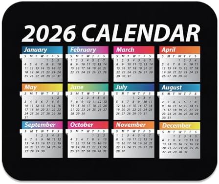 Non-Slip Rectangle Mousepad, WIRESTER Year 2026 Calendar Mouse Pad for Home, Office and Gaming Desk