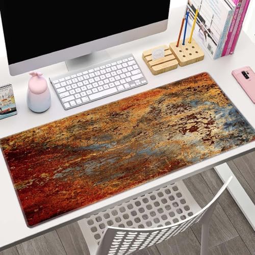 Gaming Mouse Pad, Large Mouse Pads for Desk, Non-Slip Rubber Base Mousepad, Keyboard Mouse Mat Desk Pad with Stitched Edges, 31.5x11.8 inch Brown Rust Colorful Metal Rusty Pattern