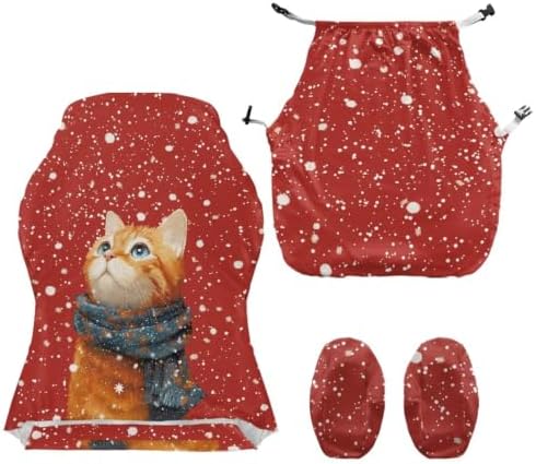 Christmas Cat Gaming Chair Seat Cover Holdiay Game Chair Slipcovers with 2 Armrest Covers, Scratch-Proof 4 PCS Gamer Desk Chair Covers Xmas Decor