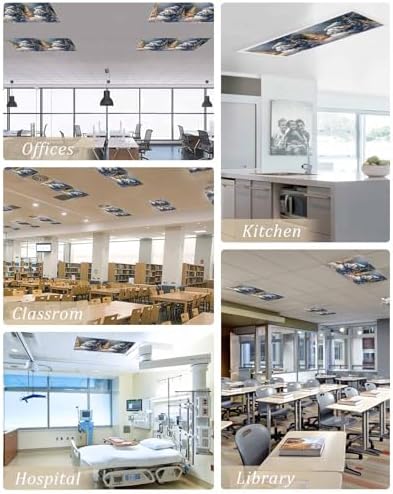 Blue Snowman Magnetic Fluorescent Light Covers for Ceiling Lights 2 x 4 Feet,Christmas Tree Shabby Chic Forest Painting Office Classroom Kitchen Drop Ceiling Light Covers Filters Shade Panel 2 Packs