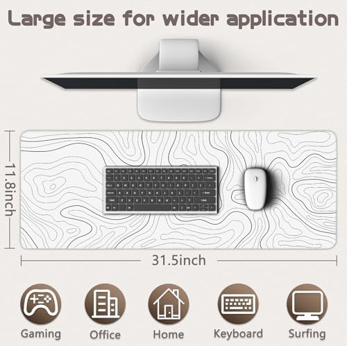 Gaming Mouse Pad - (31.5"×11.8") Topographic Large Mouse Pads for Desk - Desk Mat for Keyboard and Mouse with Non-Slip Base, Desks Pad Matfor Game/Office & Home