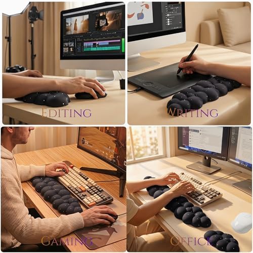 Silky Cloud Wrist Rest Set for Keyboard & Mouse, 16.9", Black Star