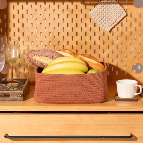 MiniArk Small Storage Baskets for Organizing | Closet Organizer Bins | Shelf Toy Basket | Woven Rope Baskets | Cube Decorative Box | Shallow Basket | 11.5x7.5x4.7” | 4 Packs Oxide Red