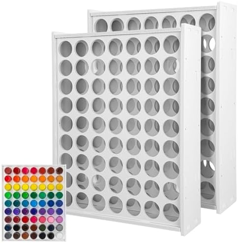 2 Pcs 63 Holes Paint Organizer, Wall-Mounted and Stackable Vertical Craft Paint Storage Holder for 2oz Craft Paints, White
