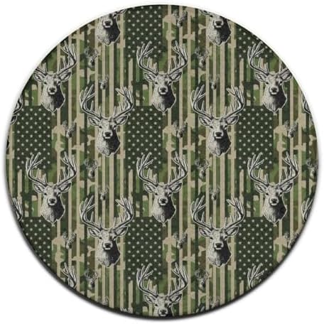 Men's Large Home Decor Mat, Soft Round Yoga Carpet, Non Slip Machine Washable Home Office Circle Rug American Flag Camouflage Hunting Deer Camo, 60inch