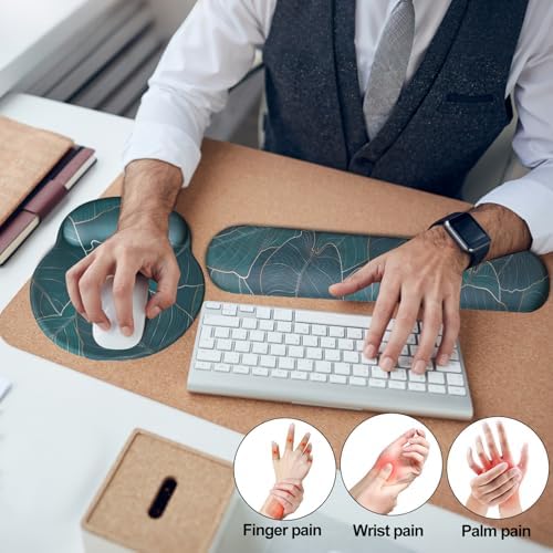 Keyboard Wrist Rest Mouse Pad with Wrist Support, Gaming Mousepad with Non-Slip Base, Ergonomic Mouse Wrist Arm Cushion Support for Home Office Laptop Computer, Easy Typing for Pain Relief, Leaf