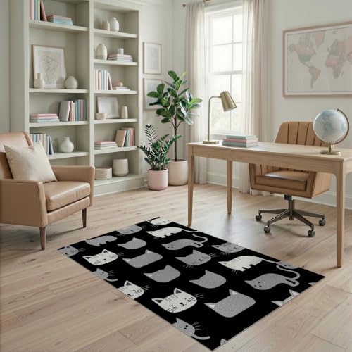 4'x6' Midnight Black Cat with Silver Accents Ultra-Soft Area Rug