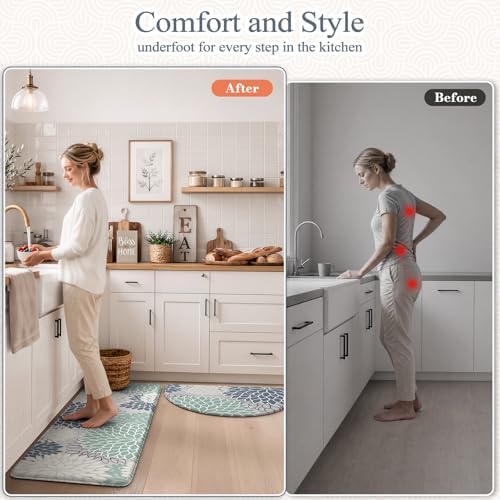KIMODE Half Circle Anti Fatigue Mats for Kitchen Floor Rug Sets of 2