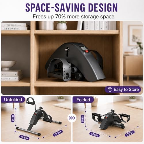 Under Desk Bike Pedal Exerciser, Mini Exercise Bike for Arm and Leg Workout | Adjustable Resistance, LCD Tracking, Secure Foot Straps, Compact Frame for Seated Home or Office Workouts