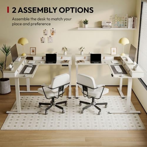 SANODESK 63x55 Electric L-Shaped Corner Standing Desk with 4 Drawers