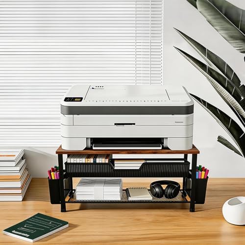 Printer Stand for Desk, Desktop Printer Shelf for Home Office, Brown