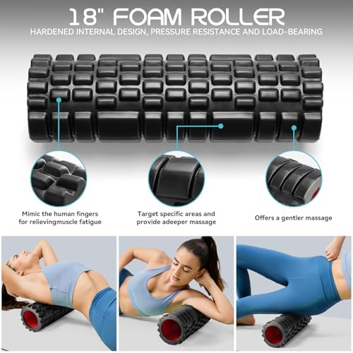 Krightlink 5-in-1 18" Foam Roller Set for Deep Muscle Massage Release