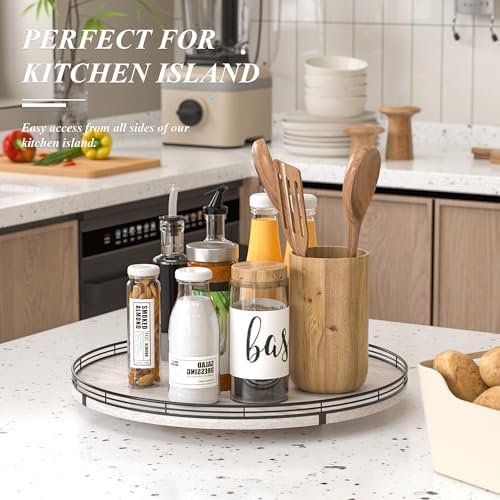 AMH 18-Inch Whitewashed Farmhouse Wooden Lazy Susan Organizer