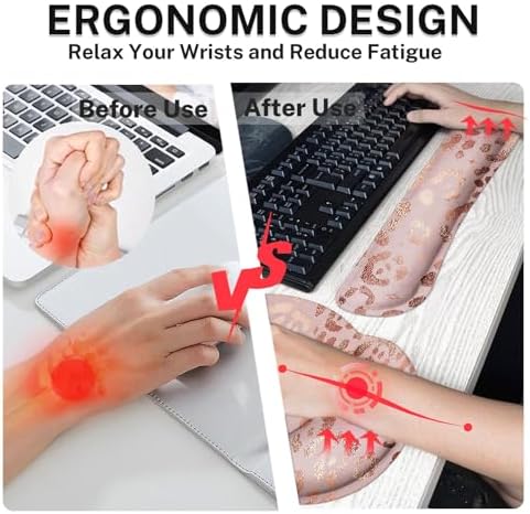 Britimes Ergonomic Mouse Pad Set with Wrist Rest, Leopard Rose Gold Pink