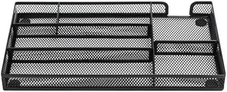 Annova Desk Drawer Organizer Tray for Office Organization - Metal Mesh - Storage Tray with Dividers for Pens, Desktop Accessories, Bathroom, Kitchen, Makeup and Office Supplies (Small, Black)