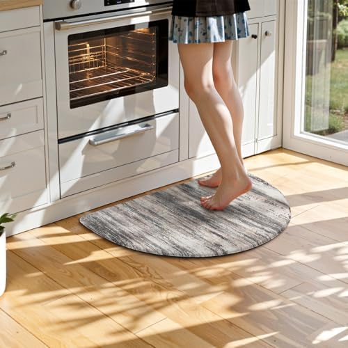 KIMODE Anti Fatigue Kitchen Mats, Black and Grey Half Moon Kitchen Rug