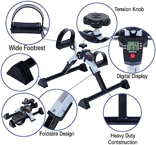 iLiving Under Desk Bike Pedal Exerciser with Electronic Display - Fully Assembled Folding Equipment, Mini Bike for Legs and Arms Workout, Portable and Easy-to-Use with LCD Screen (ILG-688), Blue