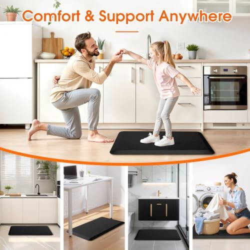 Kitchen Mat for Floor, Anti-Fatigue Mat Kitchen Rug, 17.3"x28"x0.5'', Black