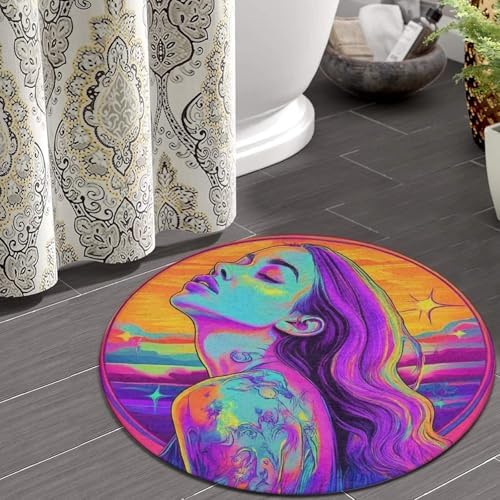 Highly Premium Quality Floor Mat, Office Chair Decor Mat, Room Sofa Yoga Soft Round Carpet Trippy Cool Girl Art, 24inch