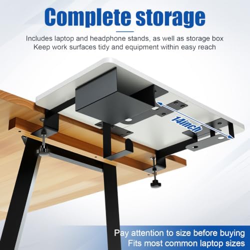 Novabright 24" x 12" Desk Extender Tray with Side Storage Rack Heavy Duty Desk Extender Under Desks Laptop Mount Keyboard Extenders for Desks with a Concealed Storage Area for Cable & Earphone (White)