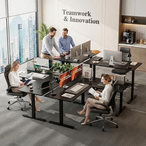 Grandder 63 x 55 Inch L Shaped Standing Desk, Electric Height Adjustable Corner Stand Up Desk, Sit Stand Corner Table Home Office Table, Black Top Black Frame