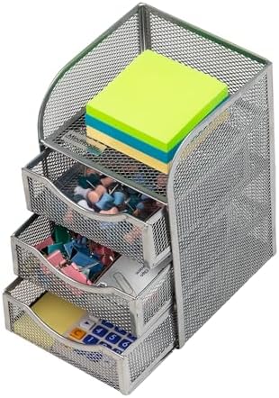 Mind Reader Desktop Accessory Storage, Paper Binder Clip Basket, Workspace, Office, Metal Mesh, 4.75"L x 5"W x 8"H, Silver