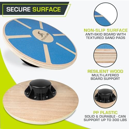 ProsourceFit Wooden Balance Board Non-Slip Wobble Core Trainer 15.75in (39.5cm) Diameter with 360 Rotation for Stability Training, Full Body Exercises, Physical Therapy