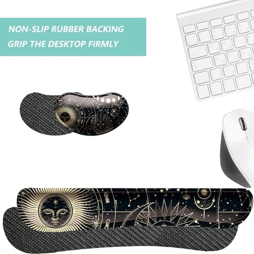 Keyboard Wrist Rest Mouse Wrist Support Set, Memory Foam Wrist Rest Pad for Computer Laptop Keyboard Mouse, Ergonomic Wrist Cushion Support for Typing Pain Relief, Gaming Home Office, Moon Phase