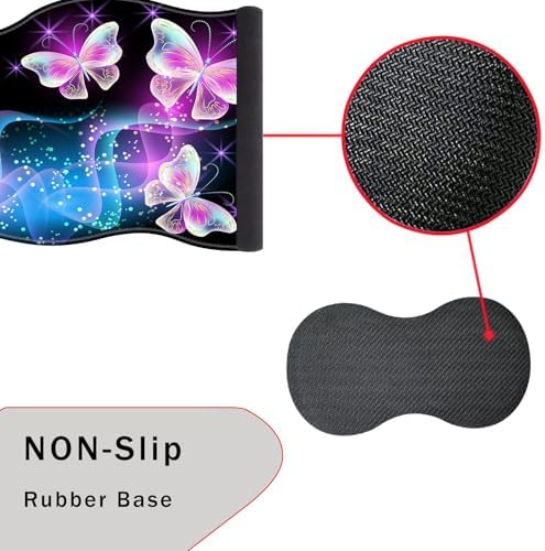 Mouse Pad with Wrist Support + Desk Mat + Coaster 3 in 1 Set, XXL Large Gaming Mousepad Ergonomic Mouse Pads for Desk Computer Laptop Office,Glowing Night Pink Butterflies