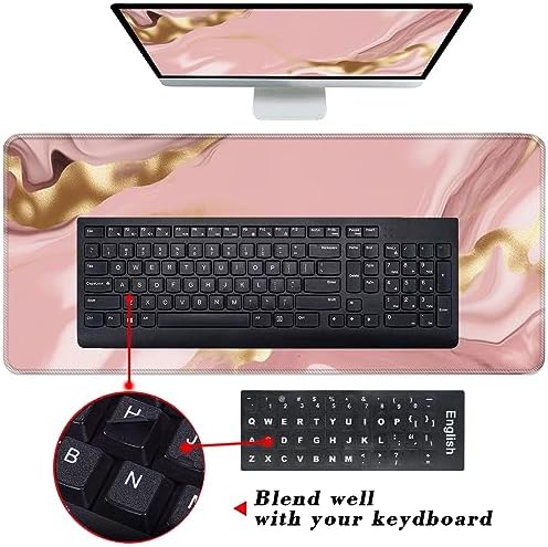 Keyboard Wrist Rest and Mouse Pad with Wrist Support Set Ergonomic Coaster,Memory Foam,Easy Typing Pain Relief,Large XL Desk Mat 31.5"x 11.8",Pink Marble