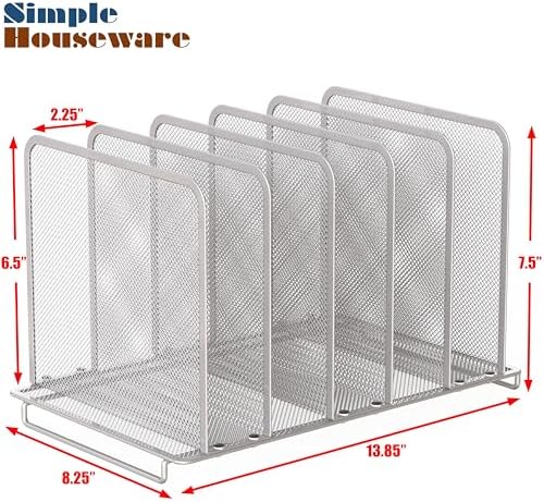 Simple Houseware 5 Section Upright File Sorter Organizer, Silver - 2 Pack
