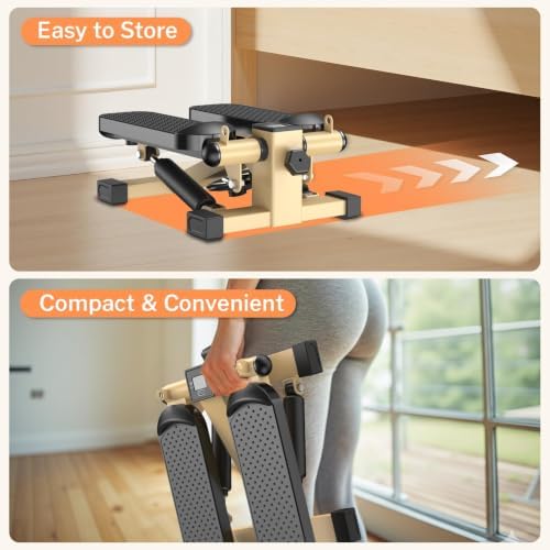 Mini Stair Stepper with Resistance Bands for Home Exercise Compact Stair Stepper with LCD Monitor, 220 lb Capacity, Smooth Low-Impact Cardio Training for Home Daily Workout
