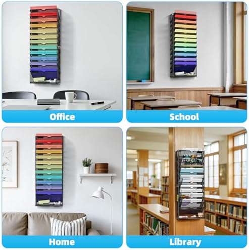 Marbrasse Wall File Holder 13-Tier Hanging Wall File Organizer, for Papers, Files Clipboard & Magazine Organizer, Wall Mount File Holder Great for Office Home (Black)