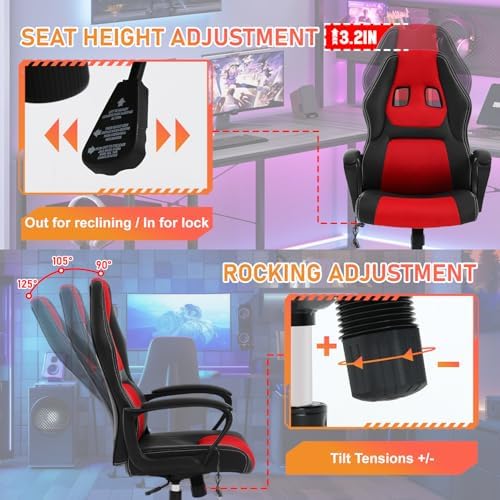 High-Back Computer Gaming Chair Red Massage Office Chair Ergonomic Racing