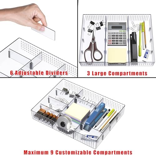Simple Houseware Drawer Organizer Tray, 9 Adjustable Compartments, Clear