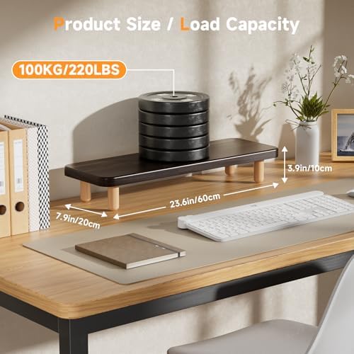 Monitor Stand Riser, 24 Inch Wood Desk Organizer with Monitor Stand & Storage Computer Monitor and Laptop Riser Multifunctional Laptop Stand Desk Organizer for Office Home Screen/Laptop/PC (Dark Walnut)