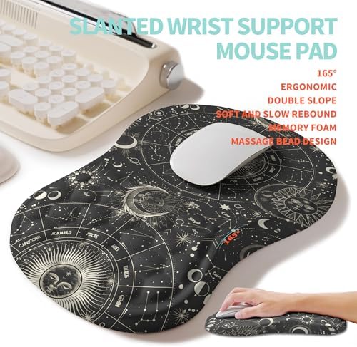 2-in-1 Ergonomic Set, Wave Rise Keyboard Wrist Rest and Massage Bulge Slope Mouse Pad Wrist Support, Cushion Memory Foam Integrated to Relieve Wrist Pain, Constellation