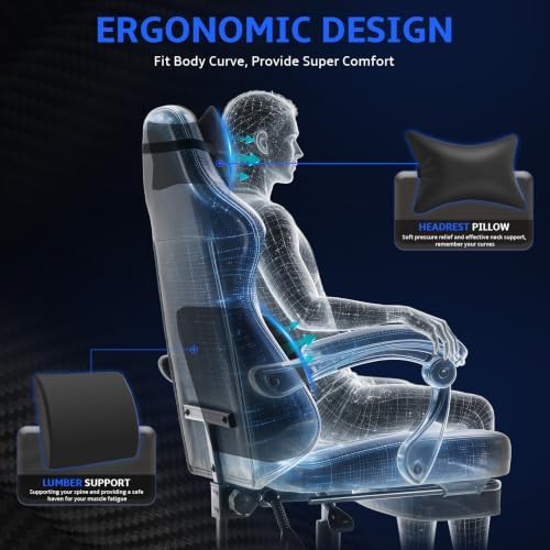 Office Computer Gaming Chair for Adults with Footrest, B-Blue